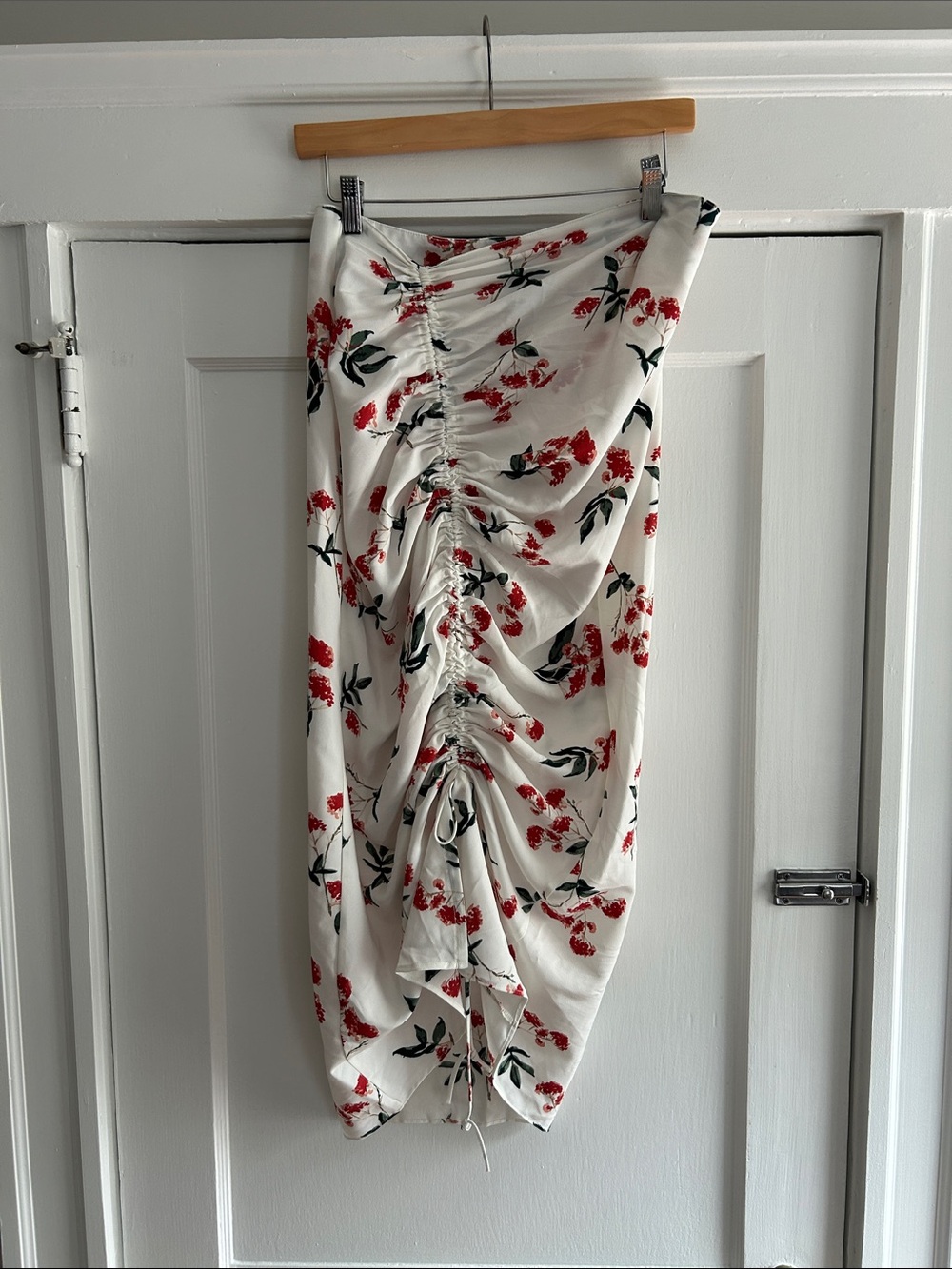 The Line By K Sisilia White Midi Skirt with Red Floral Print